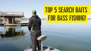 man fishing on boat using search baits to find bass